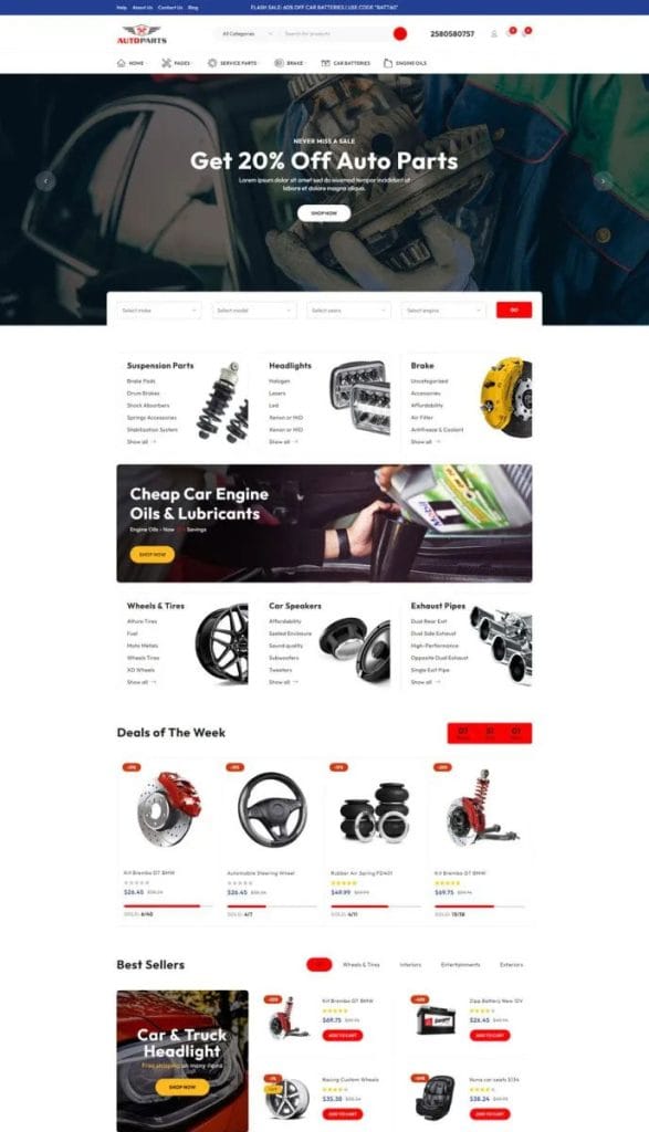 Auto Parts Online Store - Auto Parts Shop WordPress Elementor Theme